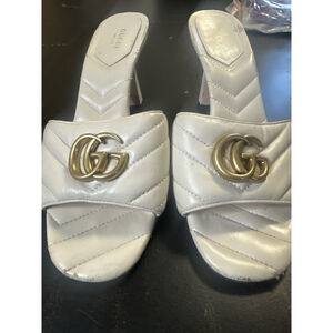 Gucci Marmont GG Quilted Leather Chevron Sandals Slides flesh/gold GG Size 39